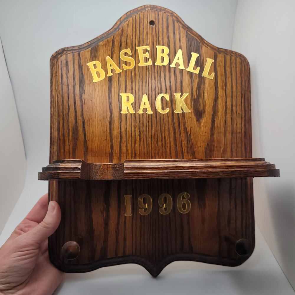 Vintage Baseball Rack 1996 Wooden Bat Ball Wall Display Sports Decor Storage